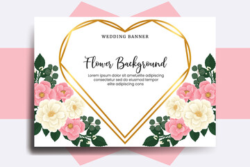 Wedding banner flower background, Digital watercolor hand drawn Pink Mini Rose Flower design Template