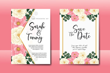 Wedding invitation frame set, floral watercolor Digital hand drawn Pink Mini Rose flower design Invitation Card Template