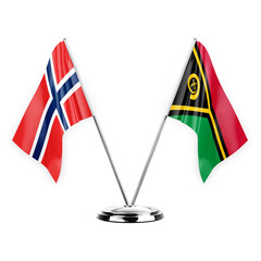 Two table flags isolated on white background 3d illustration, norway and vanuatu