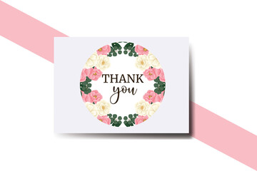 Thank you card Greeting Card Pink Mini Rose Flower Design Template
