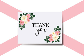 Thank you card Greeting Card Pink Mini Rose Flower Design Template