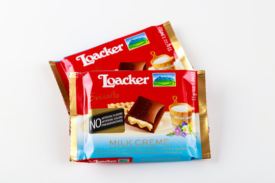 May 4, 2021. New York. Loacker milk chocolate bars.