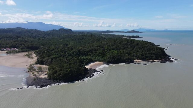 The Telok Teluk Melano Coastline and Serabang Beach at the most southern tip of the Tanjung Datu part of Sarawak and Borneo Island