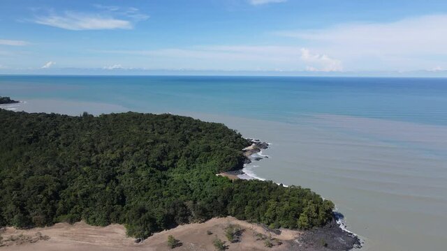 The Telok Teluk Melano Coastline and Serabang Beach at the most southern tip of the Tanjung Datu part of Sarawak and Borneo Island