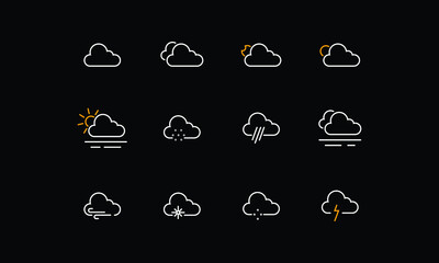 set of weather icons illustrated in flat design. simple and minimalist outline of overcast weather for ui website and application or any element design.