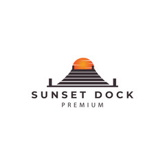 Fototapeta na wymiar dock with sunset harbor logo design vector icon illustration