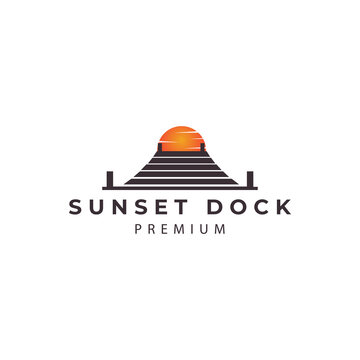 Dock With Sunset Harbor Logo Design Vector Icon Illustration