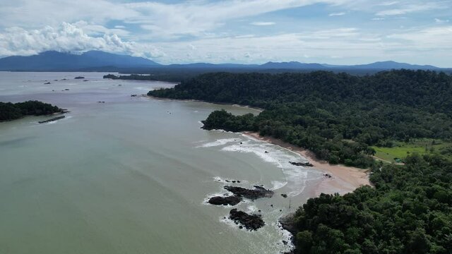 The Telok Teluk Melano Coastline and Serabang Beach at the most southern tip of the Tanjung Datu part of Sarawak and Borneo Island