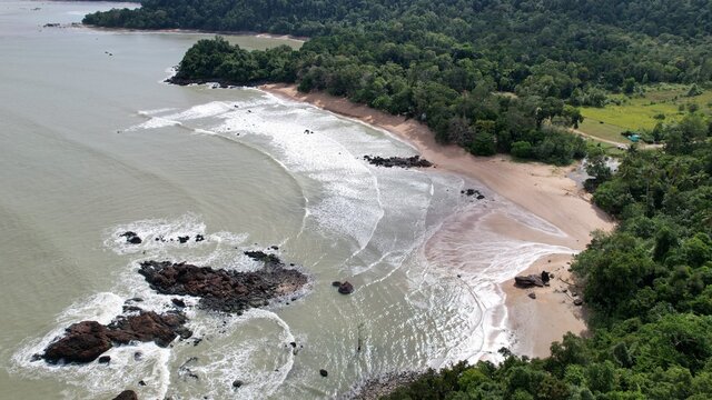 The Telok Teluk Melano Coastline and Serabang Beach at the most southern tip of the Tanjung Datu part of Sarawak and Borneo Island