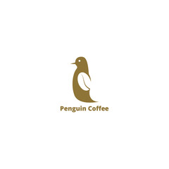 Penguin silhouette logo design template and coffee beans, very suitable as a brand identity in the coffee business or coffee shop