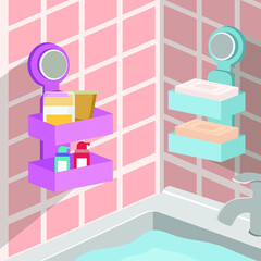 Toiletries in the form of soap, toothpaste and body care that are often used for bathing. Vector colorful illustrator. Simple design. Bath Activity.