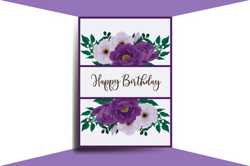 Greeting card birthday card Digital watercolor hand drawn Purple Peony Flower Design Template