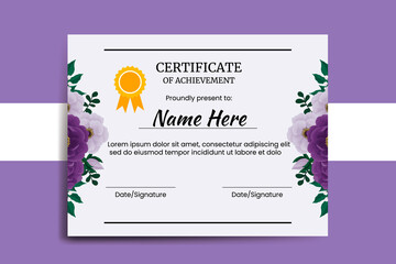 Certificate Template Purple Peony Flower watercolor Digital hand drawn