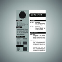 The resume design can be filled with photos, white, black, and gray backgrounds that are detailed and modern. This resume will provide more value in applying for jobs. with adjustable size