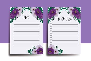 To do list Planner template Purple Peony Flower Design