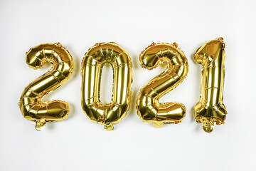 foil balloons numeral 2021. Happy new year 2021 holiday. 2021 decoration holiday on white background.
