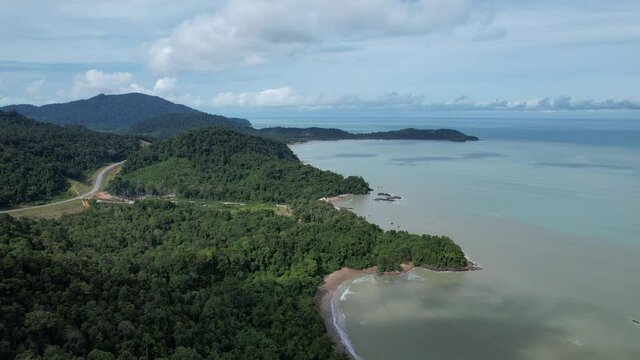 The Telok Teluk Melano Coastline and Serabang Beach at the most southern tip of the Tanjung Datu part of Sarawak and Borneo Island