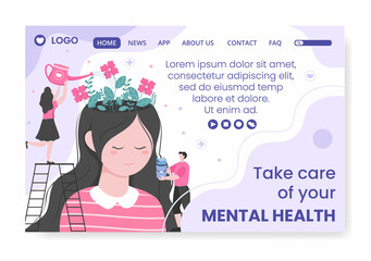 Mental Health Care Consultant Landing Page Template Flat Design Illustration Editable of Square Background for Social media, Greeting Card and Web