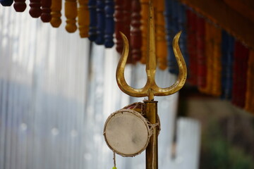 Close view of shiva's trishul hindu god shiva symbol