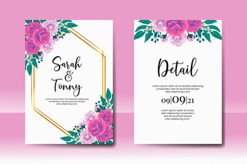 Wedding invitation frame set, floral watercolor Digital hand drawn Rose with Camellia flower design Invitation Card Template