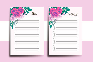 To do list Planner template Rose with Camellia flower Design