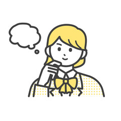 制服を着た女の子が考えるイラスト素材