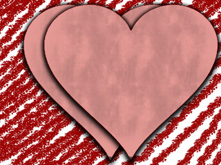 Romantic two red hearts on red line background