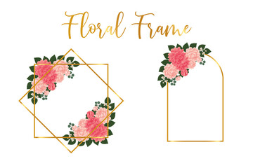 Floral Frame Dahlia Flower Design Template, Digital watercolor hand drawn