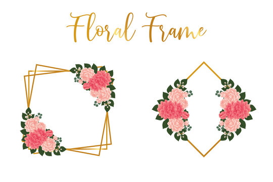 Floral Frame Dahlia Flower Design Template, Digital watercolor hand drawn