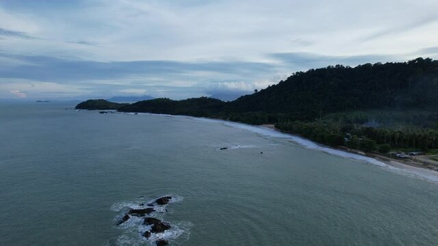 The Telok Teluk Melano Coastline and Serabang Beach at the most southern tip of the Tanjung Datu part of Sarawak and Borneo Island