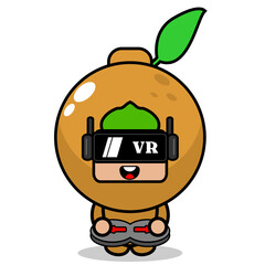 vector cartoon character cute longan fruit mascot costume playing virtual reality game