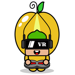 star fruit mascot costume vector cartoon character playing virtual reality game