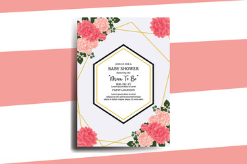 Baby Shower Greeting Card Dahlia Flower Design Template
