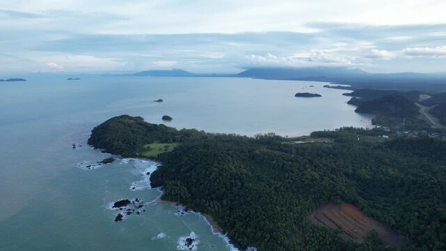 The Telok Teluk Melano Coastline and Serabang Beach at the most southern tip of the Tanjung Datu part of Sarawak and Borneo Island