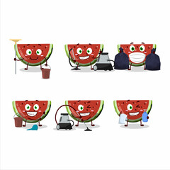 Cleaning service watermelon gummy candy cute cartoon character using mop