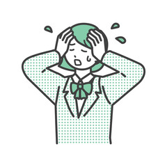 Fototapeta premium 頭を抱えて悩む学生の女の子のイラスト素材