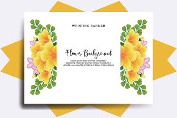 Wedding banner flower background, Digital watercolor hand drawn Yellow Hibiscus Flower design Template