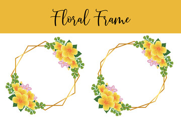 Floral Frame Yellow Hibiscus flower Design Template, Digital watercolor hand drawn