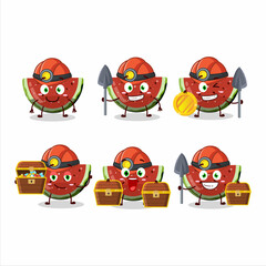 Obraz premium miners watermelon gummy candy cute mascot character wearing helmet