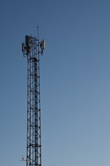 Telecommunication tower of 4G and 5G cellular. Antenna transmission communication. Cell phone signal base station.