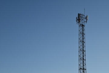 Telecommunication tower of 4G and 5G cellular. Antenna transmission communication. Cell phone signal base station.