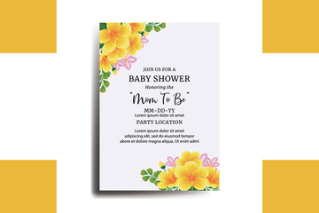 Baby Shower Greeting Card Yellow Hibiscus Flower Design Template