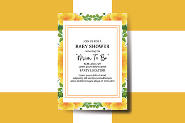 Baby Shower Greeting Card Yellow Hibiscus Flower Design Template