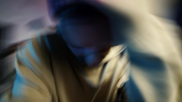 Stress dizziness by overworking at studio editing pov