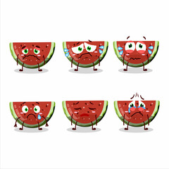 Watermelon gummy candy cartoon character with sad expression