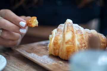 close up of croissant 