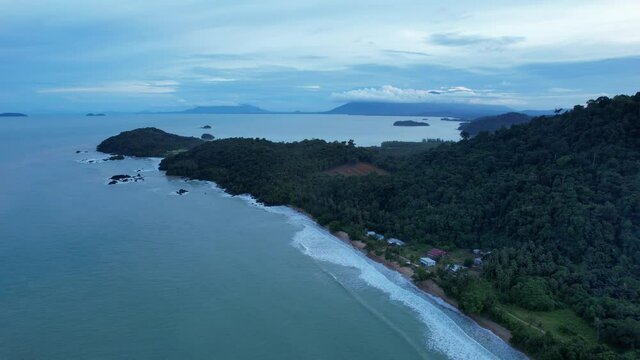The Telok Teluk Melano Coastline and Serabang Beach at the most southern tip of the Tanjung Datu part of Sarawak and Borneo Island