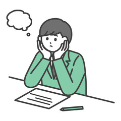 考え事をしている学生の男の子のイラスト素材