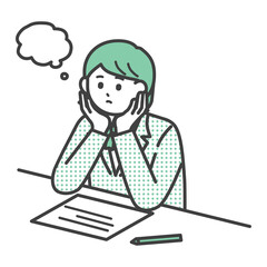 考え事をしている学生の女の子のイラスト素材