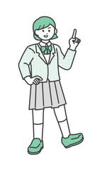指差しポーズをとる学生の女の子のイラスト素材
